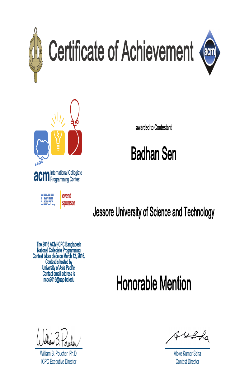 NCPC 2016 - National Contestant Honorable Mention